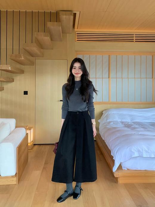 D121459冬季设计感加厚羊毛呢宽松显瘦阔腿裤裙裤 商品图3