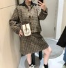 D121468老钱风复古时尚撞色翻领格纹针织开衫外套半身裙套装女 商品缩略图3