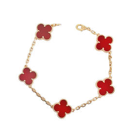 【98新】VCA梵克雅宝Vintage Alhambra系列VCARD3550018K黄金镶红玉髓四叶草红五花手链链长约19cm女士 051225NJS19