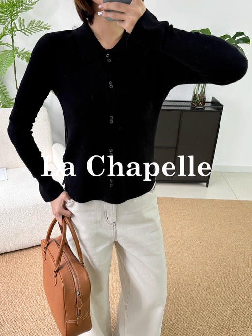 会员福利【绵羊毛/高密针织】拉夏贝尔/La Chapelle云柔软糯针织衫翻领方扣套头慵懒感开衫毛衣 商品图2