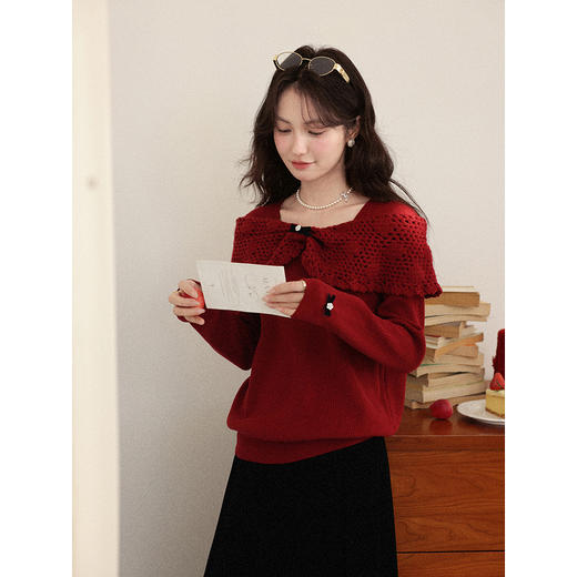 鹿向南【1217/20:00新品前1小时7折限量100件】复古红毛衣 商品图2