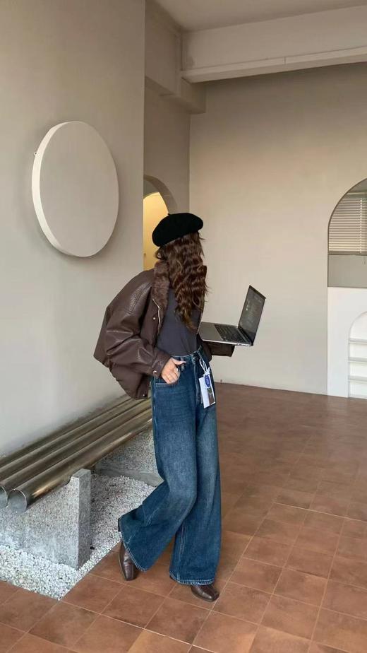 D121471冬日慵懒氛围感加绒阔腿牛仔裤藏肉显瘦女长裤 商品图4