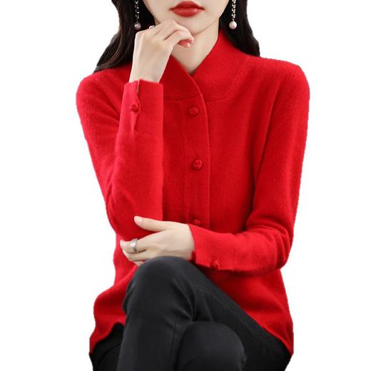 丁摩 100%纯羊毛开衫外套半高领宽松羊毛毛衣针织衫 商品图4