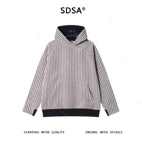 SDSA男士秋冬新款痞帅男装潮牌撞色舒竖纹连帽卫衣设计师百搭
