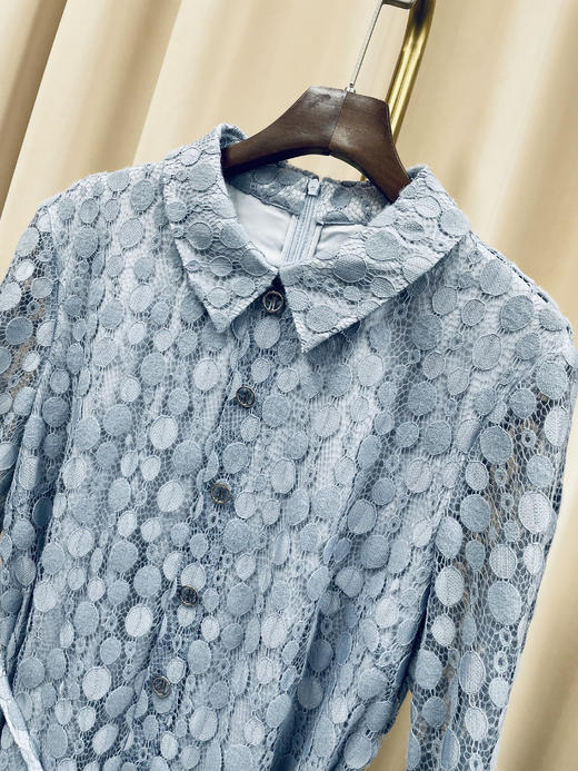 「断码清仓」蓝色碎花翻领收腰双层蕾丝连衣裙 L码 ZFYY168 商品图2