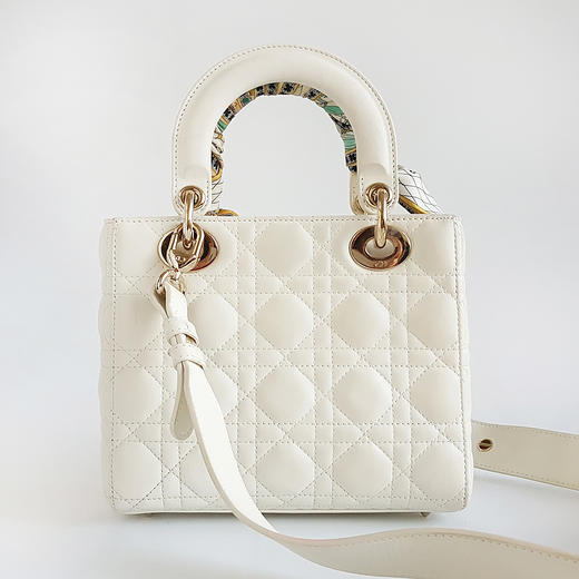【95新】Dior迪奥Lady Dior手袋白色金扣徽章肩带四格戴妃手提单肩包女士111225AK03 商品图3