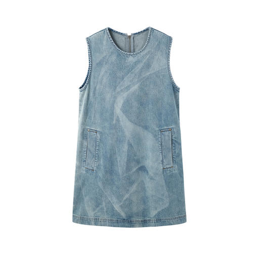 谜底牛仔连衣裙无袖2026春季新品复古蓝晒印花A型艺术女261ML0235 商品图4