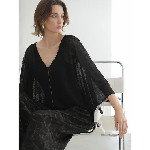 COCOBELLA呼吸感穿搭休闲T恤亮丝黑色针织衫女遮阳罩衫TS3196-2 商品图2