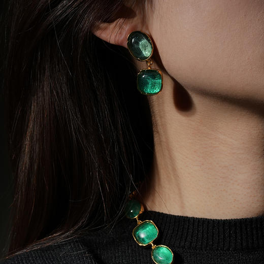 北京仓｜Goossens Paris-CABOCHONS-绿色宝石 耳夹（无需耳洞）［法国设计师］ 商品图1