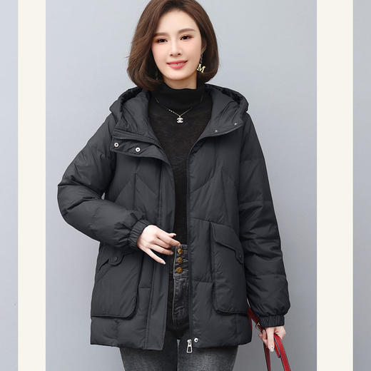 丁摩 休闲大码休闲连帽羽绒服女新款冬季女中长款羽绒外套洋气5ZF-363220 商品图6