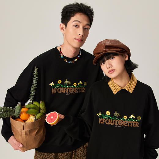 NPC潮牌重磅430G刺绣小花圆领卫衣男潮流百搭秋新款套头NP47ST21 商品图1