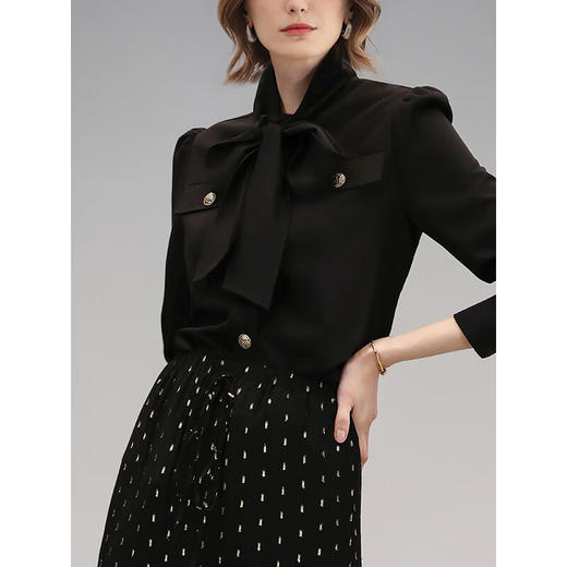 COCOBELLA优雅气质蝴蝶结飘带衬衫女秋冬干练通勤长袖衬衣SR52 商品图2