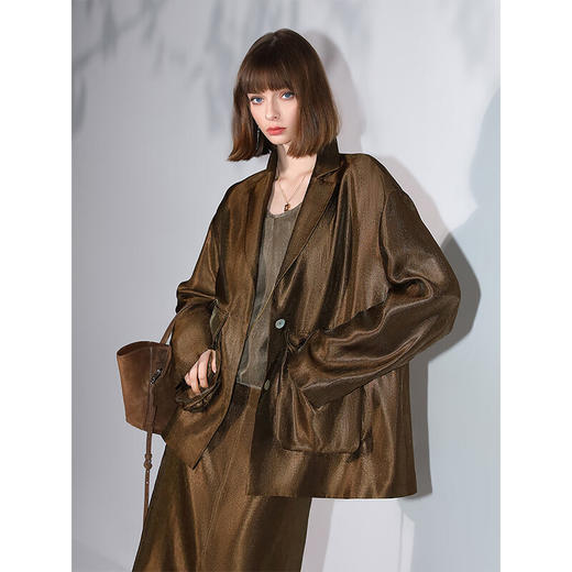 COCOBELLA奢感珠光华丽人丝半身裙网纱拼接不规则开叉裙装HS3040-3 商品图1