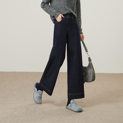 【厚绒-九分阔腿裤】逸阳冬加绒加厚保暖宽松显瘦小个子牛仔裤8344 商品图8