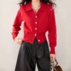 D121586法式红色设计感翻领针织开衫女2025新款新年软糯毛衣上衣 商品缩略图6