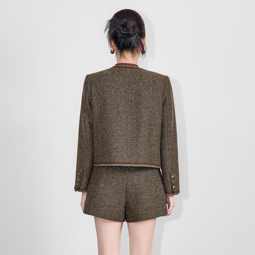 「高货wl」全新升级【铂金会员413/天猫559/差价146】(99031)洛诗琳2025秋冬金线人字纹羊毛呢外套高腰阔腿短裤两件套 商品图1