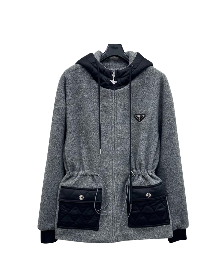 女款连帽拼接毛呢外套hu020