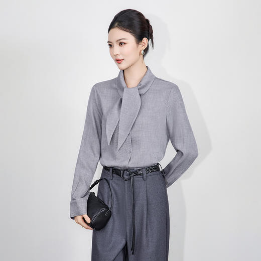 「高货wl」全新升级【铂金会员339/天猫459/差价120】(04721)洛诗琳天丝羊毛兔耳领衬衫2025秋冬新款通勤简约系带上衣 商品图1