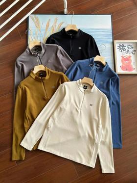 D121528秋冬新品户外新款男款弹力运动户外休闲中厚半高拉链长袖底衫
