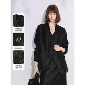 COCOBELLA设计感拼接人丝无领西装女早秋通勤休闲气质外套SI533B