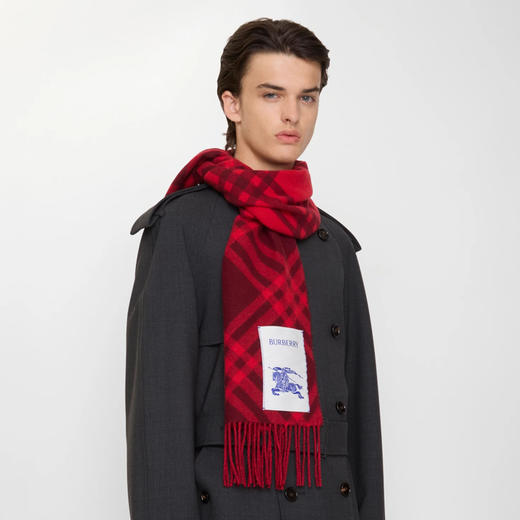 BURBERRY 巴宝莉 中性马术骑士徽标格子标签羊绒围巾 格子 8116876 A1308 商品图7