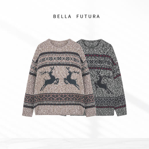 Bella Futura 探雪麋鹿 · 牦牛绒羊毛浮现提花夹花费尔岛针织毛衣 商品图0