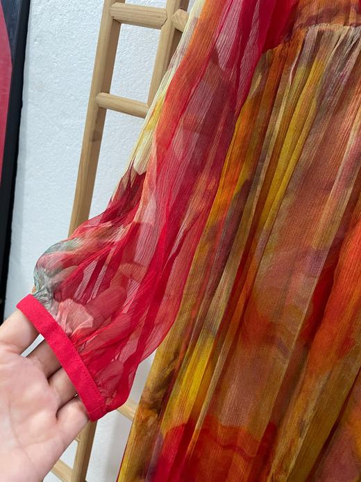 「断码清仓」红橙渐变印花真丝连衣裙 L码 ZFYY222 商品图2