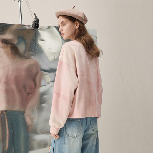 谜底圆领卫衣长袖2026年春季新品樱花粉印花亲肤柔软女261MV0258 商品图2