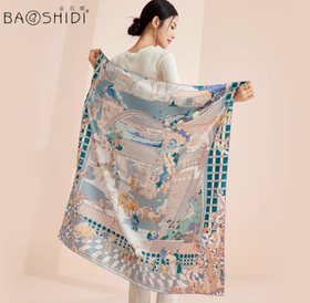 丝绸方巾-宋潮春晓方巾-蓝色-大号