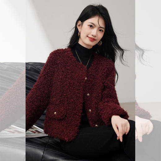 西遇小香风外套女冬季新款气质仿羊羔毛皮毛一体短外套SS051964 商品图1