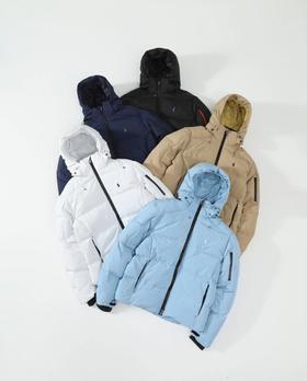 D121510冬季款精典马球徽标可拆卸连帽羽绒服男女同款