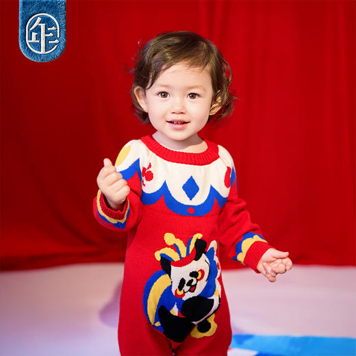 年衣童装儿童连体衣爬服冬款宝宝新年装男女童中式衣王牌盼达连体毛衣 商品图3