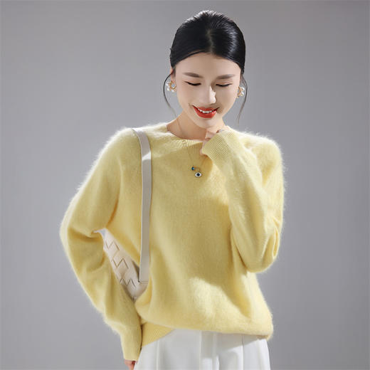丁摩 秋冬新款100%纯羊毛衫女式圆领拉绒毛衣软糯亲肤感长袖套头内搭5ZF-8933 商品图3