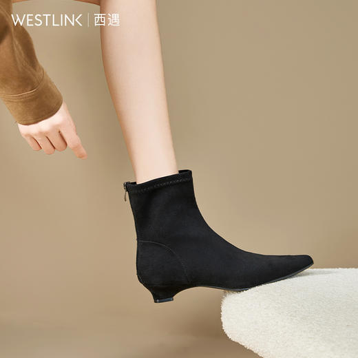 西遇瘦瘦靴女冬季新款法式踝靴显高腿长平底复古百搭气质短靴V2057171 商品图1