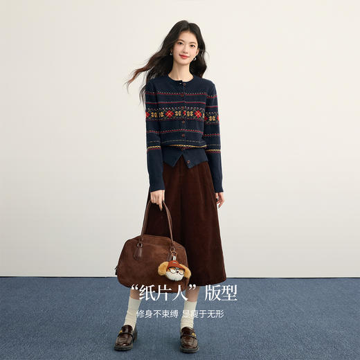 【12/17新品】熙世界圣诞费尔岛提花毛衣开衫女2025秋冬新款圆领长袖针织衫上衣 商品图2