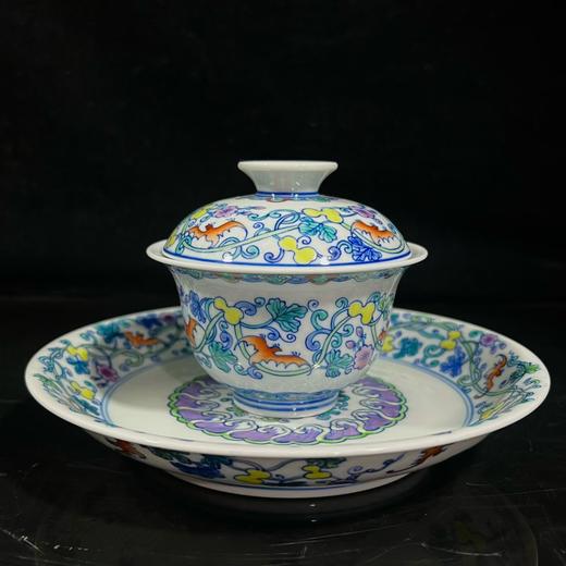 柴窑青花斗彩福寿盖碗壶承套组 商品图0