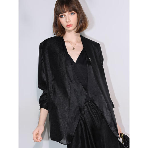 COCOBELLA设计感拼接人丝无领西装女早秋通勤休闲气质外套SI533B 商品图2