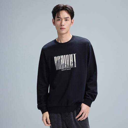 GXG男装【100%棉】25秋季简约休闲度假风海浪宽松情侣款圆领卫衣K&C 商品图2