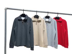 D121550彩标小马刺绣纯色半拉链针织卫衣男女同款