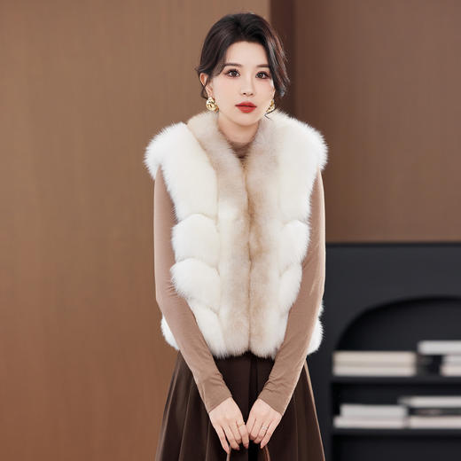 丁摩冬新款狐狸毛背毛面包块皮草马甲背心女加厚保暖显瘦时尚毛毛外套ALW8329 商品图2
