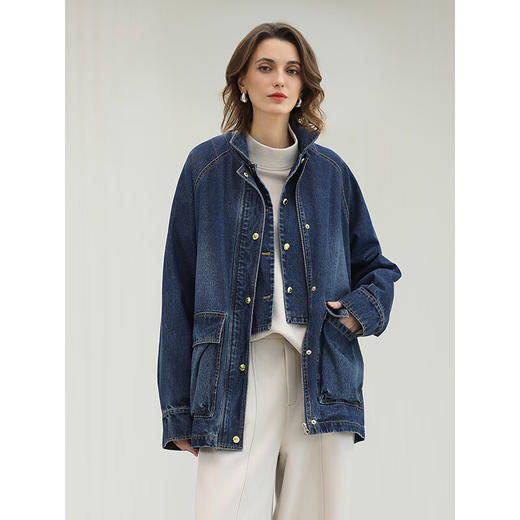 COCOBELLA设计款假两件牛仔外套女25秋慵懒风原牛廓形上衣DN3076 商品图1