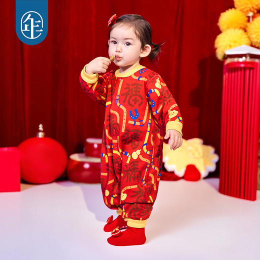 年衣婴童哈衣爬服冬款宝宝男女童连体衣中式新年马上有福哈衣 商品图2