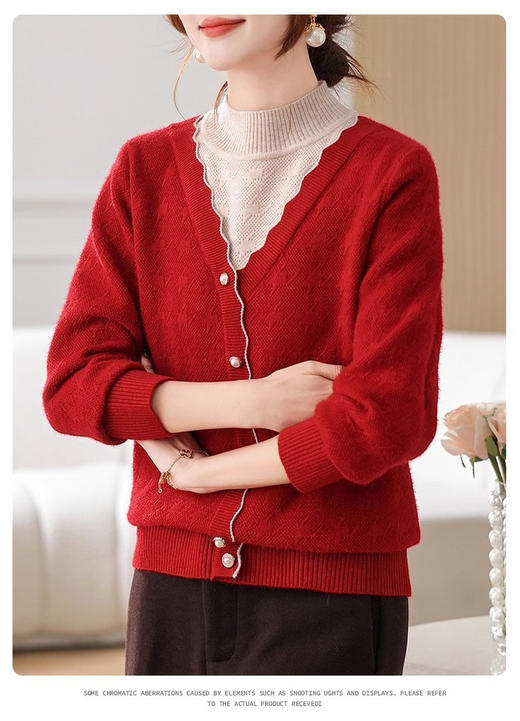 【俏墨冬装假两件中老年针织衫】👩这款妈妈装就是好的礼物🎁 ✅款式气质温柔，洋气百搭！ ✅宽松版型，遮肉包容性强，上身利落有型！-MMTYS 商品图9