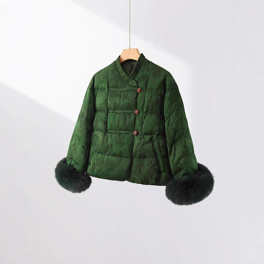 丁摩 立领盘扣鹅绒保暖羽绒服女冬进口狐狸毛袖宽松复古加厚外套5ZF-76045 商品图4