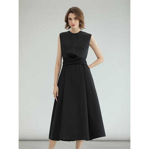 COCOBELLA气质通勤仿醋酸收腰连衣裙女绑带遮胯背心裙FR0066 商品图0