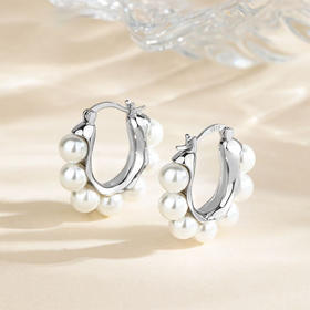 丁摩 s925纯银高级感珍珠耳圈耳环轻奢气质小众设计感耳饰网红复古耳扣