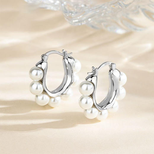 丁摩 s925纯银高级感珍珠耳圈耳环轻奢气质小众设计感耳饰网红复古耳扣 商品图0