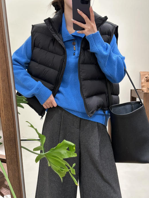 显白克莱因蓝牛角扣翻领小众羊毛针织毛衣 商品图10