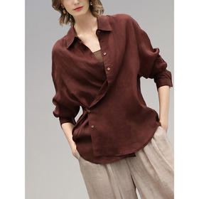 COCOBELLA古法染色100%苎麻衬衫女气质波尔多酒红衬衣SR0058