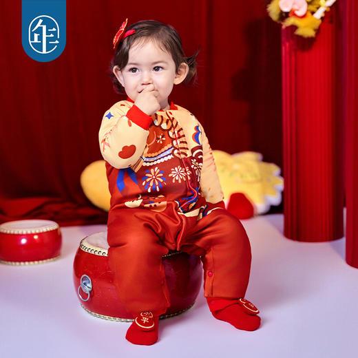 年衣婴童夹棉哈衣爬服冬款宝宝男女童连体衣中式马上顺夹棉哈衣 商品图3